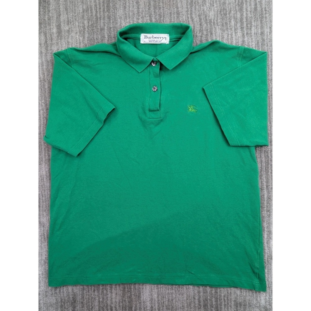 Vintage Burberry Polo Shirt Men's Medium Green 100% Cotton Made In England